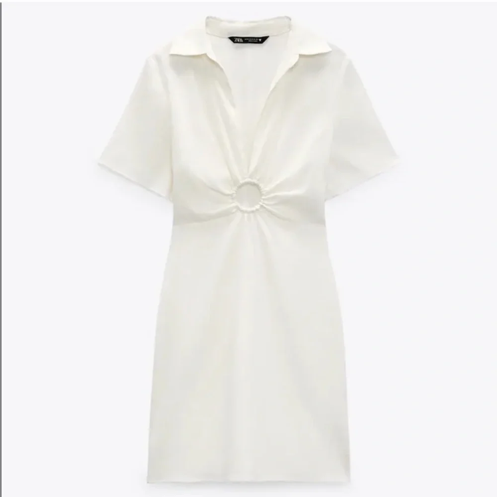 Blogger’s Favorite 🤩 NWT Zara Oyster White Ring Detail Preppy Mini Dress - Picture 11 of 15